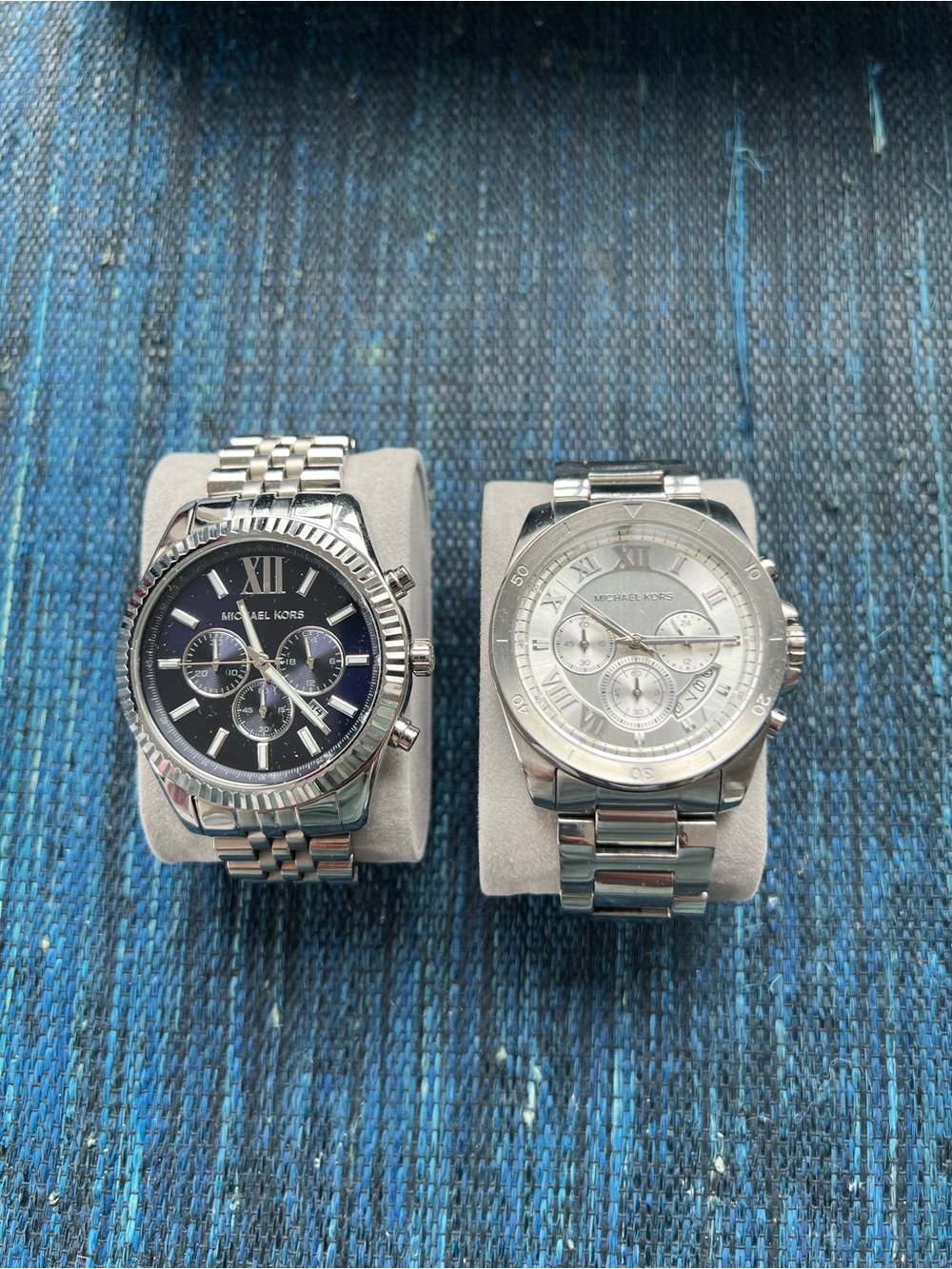 Michael Kors Men's Silver Stainless Steel Watches with Black and Silver Dials